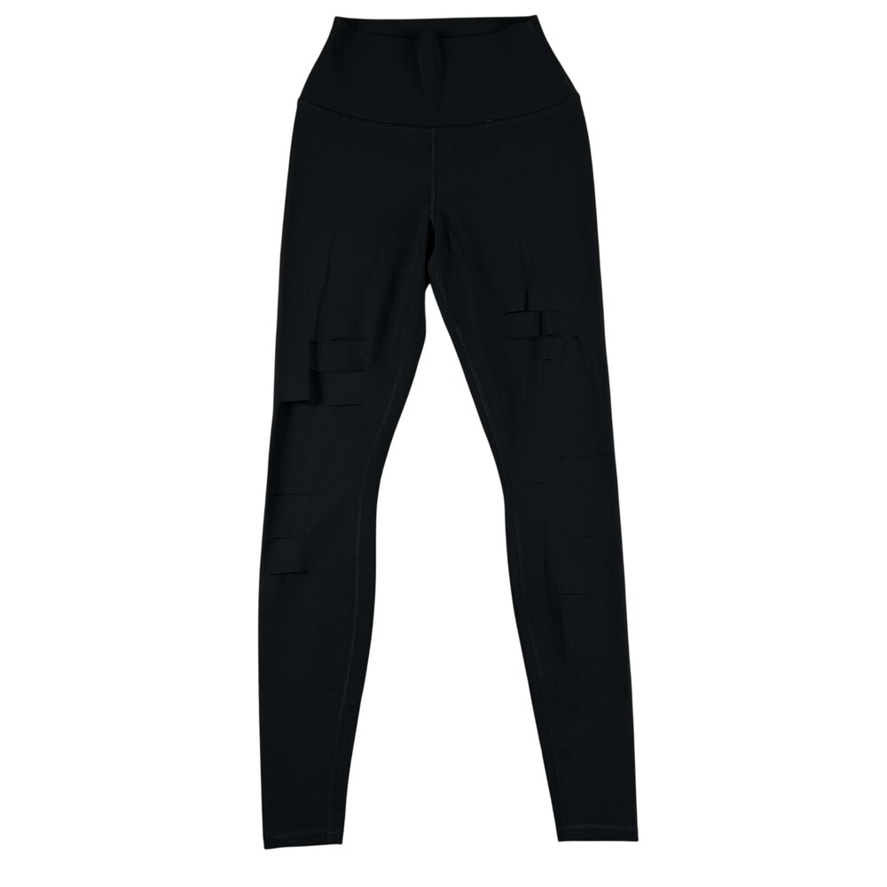 Alo Yoga Leggings Womens Small High Rise Ankle Ripped Warrior Style Black 28"